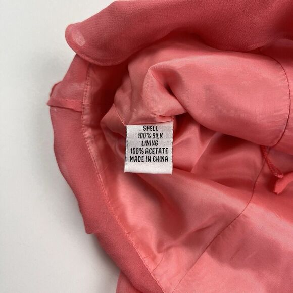 Vintage CACHE 100% Silk Ruffled Top Sz 8 Coral Pink Y2K Feminine Fairy Coquette - Picture 11 of 12